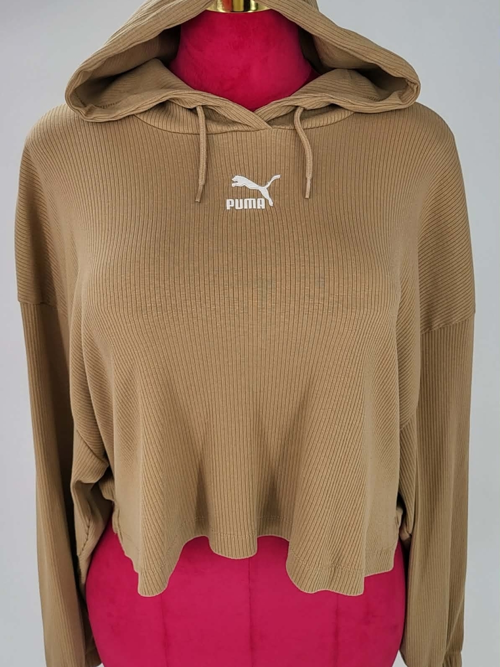 Puma Cropped Hooded Pullover in Tan